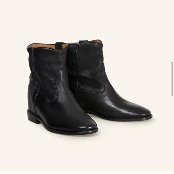 Isabel Marant crisi concealed wedge black Leather ankle boots euro 38 us 8 women