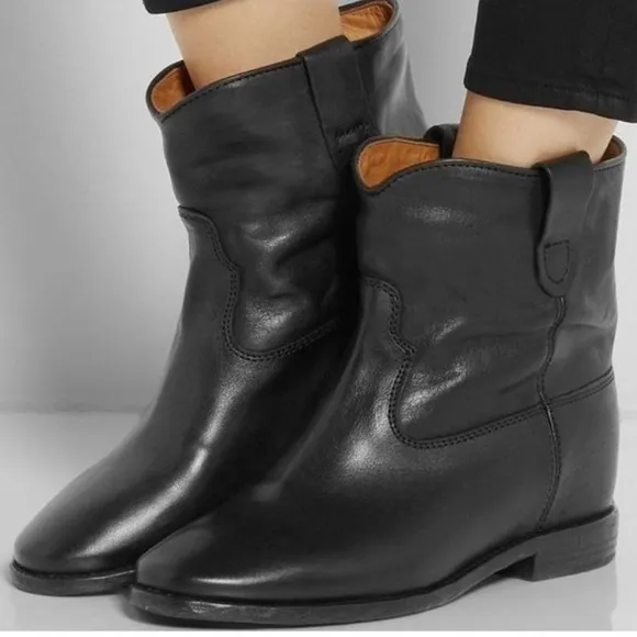 Isabel Marant crisi concealed wedge black Leather ankle boots euro 38 us 8 women