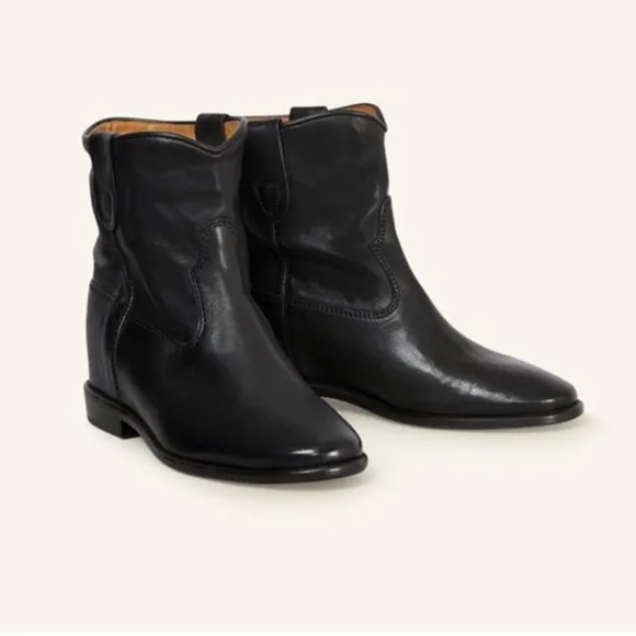 Isabel Marant crisi concealed wedge black Leather ankle boots euro 38 us 8 women