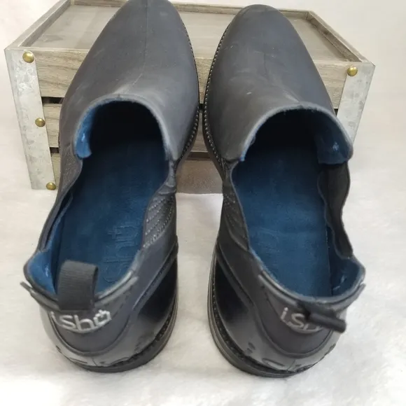 Ishu Mens Ankle Black Rain boots Sz 9 Rubber ITALY Waterproof Shoes