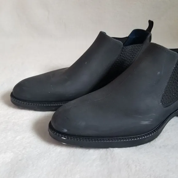 Ishu Mens Ankle Black Rain boots Sz 9 Rubber ITALY Waterproof Shoes