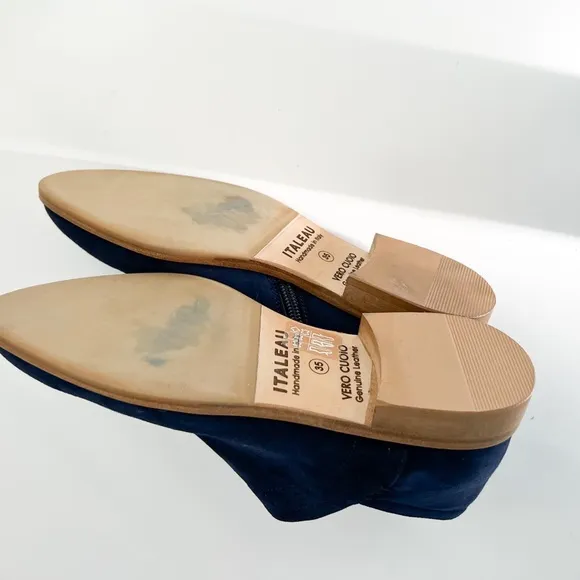 Italeau Florence Leather Ankle Booties Blue