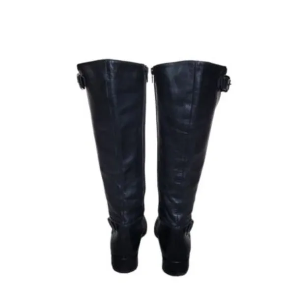 Italian Goth Black Leather Moto Riding Knee High Calf Boots Women's US 7.5