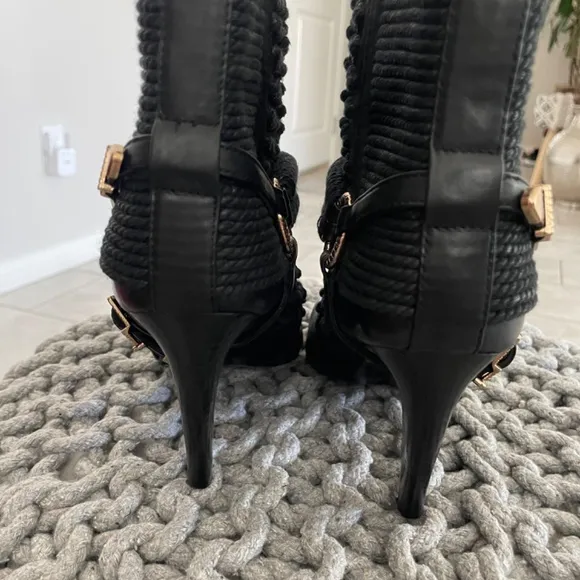 IVY KIRSHNER Black Leather Rope Calf Hair Trim Ankle Boots Size 8.5
