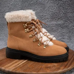 J. Crew Boots Womens 7.5 Faux Fur Winter Hiking Outdoor Ankle Shoes Chestnut