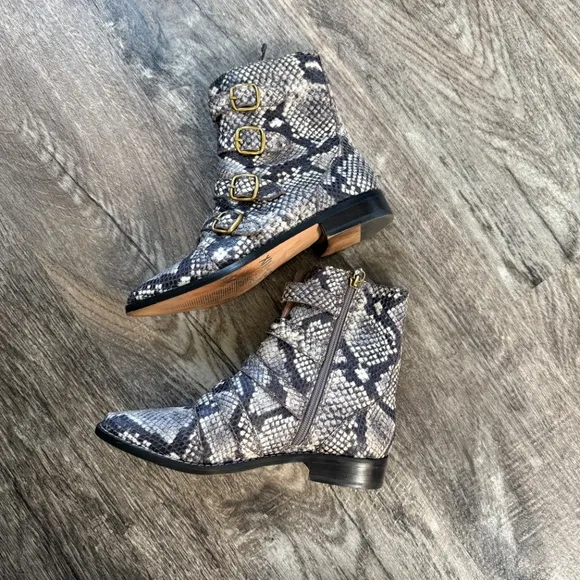 J. Crew Multi Buckle Boots in Snake Embossed Leather Size 6