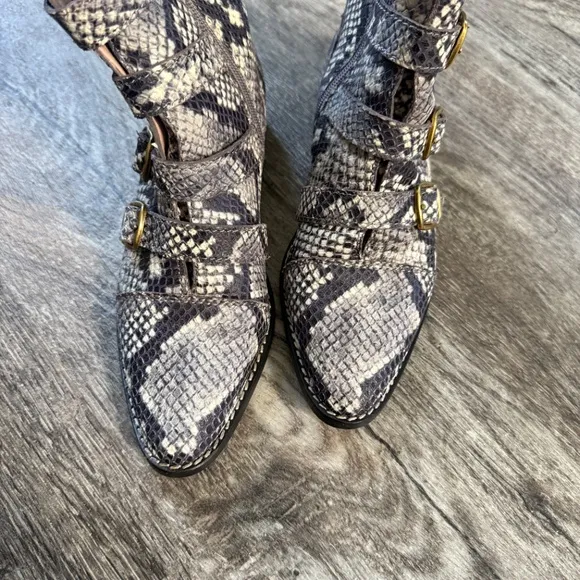 J. Crew Multi Buckle Boots in Snake Embossed Leather Size 6