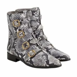 J. Crew Multi Buckle Boots in Snake Embossed Leather Size 6
