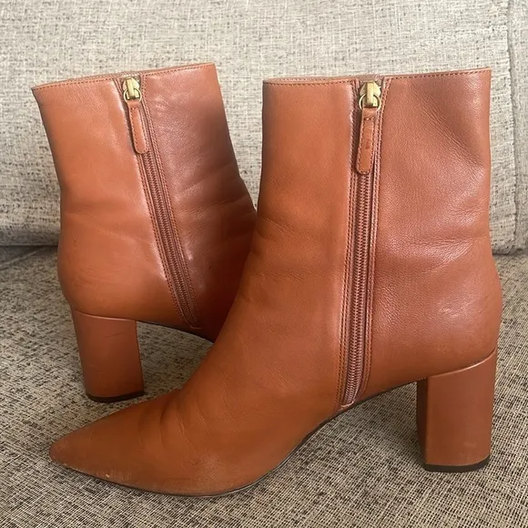 J. CREW Sadie Tan Leather Zip Up Ankle Boots Size 9.5