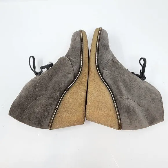 J Crew Womens Gray Suede Wedge Chukka Ankle Boots Size 8 Lace Up Booties