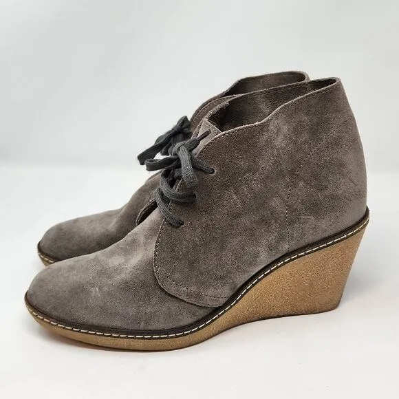 J Crew Womens Gray Suede Wedge Chukka Ankle Boots Size 8 Lace Up Booties