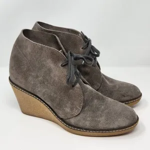 J Crew Womens Gray Suede Wedge Chukka Ankle Boots Size 8 Lace Up Booties