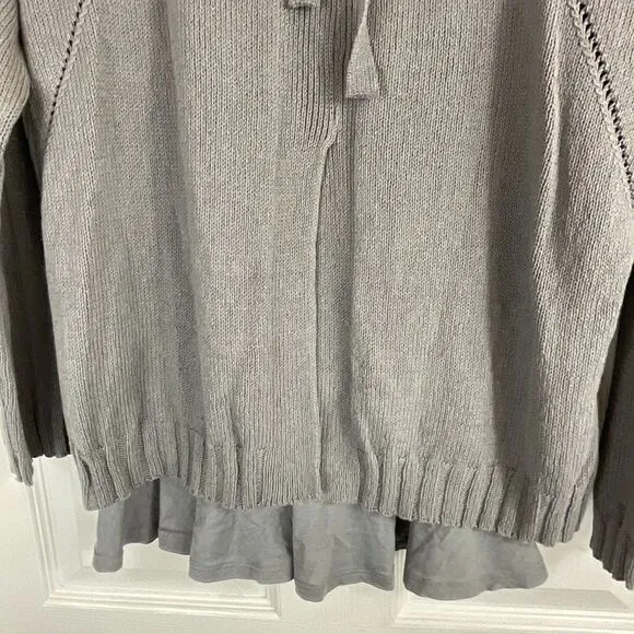 J Jill Sweater SP Petite Gray Cotton Overlay Back Tie Dolman Sleeve Pullover N3