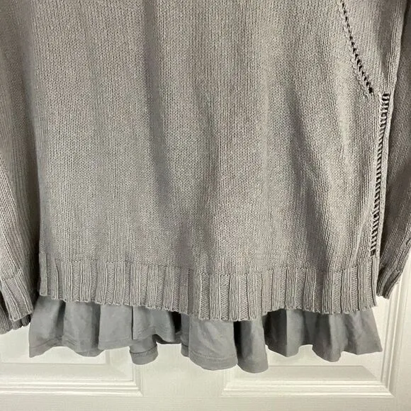 J Jill Sweater SP Petite Gray Cotton Overlay Back Tie Dolman Sleeve Pullover N3