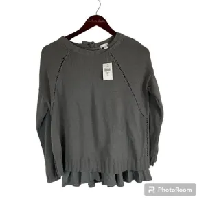 J Jill Sweater SP Petite Gray Cotton Overlay Back Tie Dolman Sleeve Pullover N3