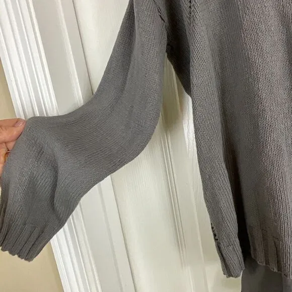 J Jill Sweater SP Petite Gray Cotton Overlay Back Tie Dolman Sleeve Pullover N3