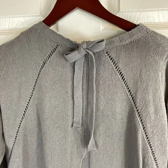 J Jill Sweater SP Petite Gray Cotton Overlay Back Tie Dolman Sleeve Pullover N3