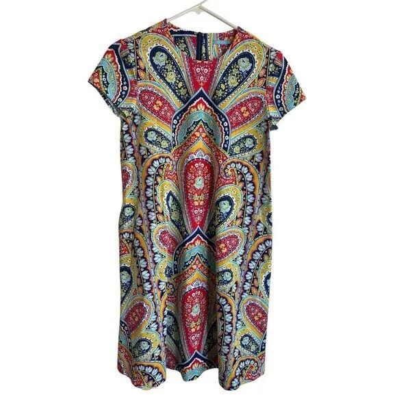 J. Mcglaughlin Catalina‎ Cloth Printed Paisley Shift Dress with pockets Size XS
