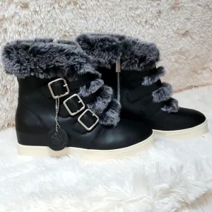 J Slides Leather Winter Boots Faux Fur Waterproof Wedge Size 8.5 NWT