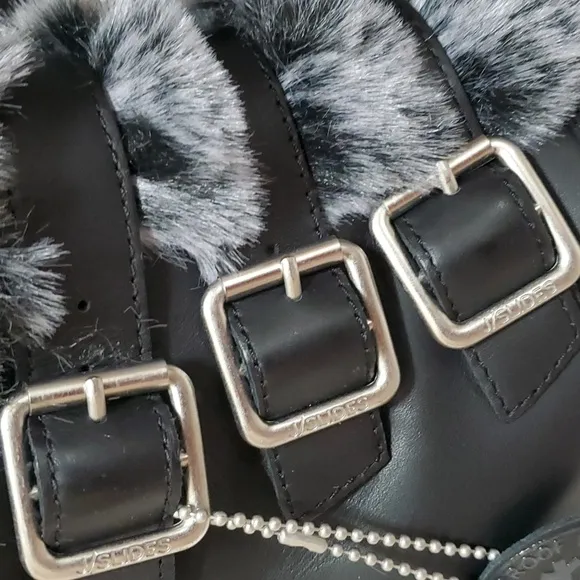 J Slides Leather Winter Boots Faux Fur Waterproof Wedge Size 8.5 NWT
