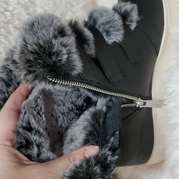 J Slides Leather Winter Boots Faux Fur Waterproof Wedge Size 8.5 NWT