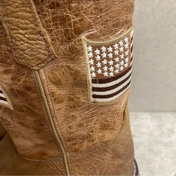 JB Dillon Brown Squared Toed Men's Boots w/American Flag Size 7D COWBOY EUC