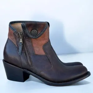 J.B. Dillon Women’s 7 Western Ankle Boots Cowgirl Cowboy Leather Paisley Brown