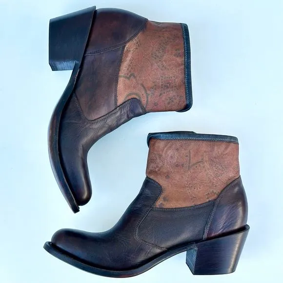 J.B. Dillon Women’s 7 Western Ankle Boots Cowgirl Cowboy Leather Paisley Brown