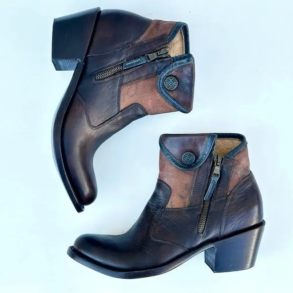J.B. Dillon Women’s 7 Western Ankle Boots Cowgirl Cowboy Leather Paisley Brown