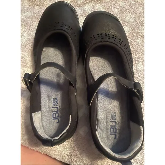JBU by Jambu Womens Black Vegan Leather Perforated Mary Jane Shoes Size 7.5M