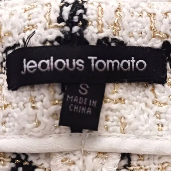 Jealous Tomato Nubby Tweed High Waist Mini Shorts Ivory Blk Gold Threads Sz S