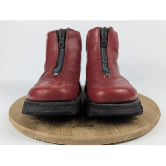 Jean Baptiste Rautureau Size 9.5 Combat Biker Boots Vintage Red Leather Zip Mens