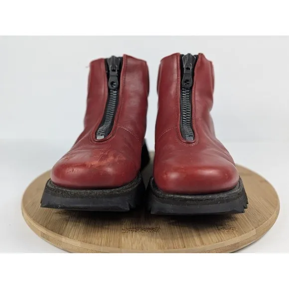 Jean Baptiste Rautureau Size 9.5 Combat Biker Boots Vintage Red Leather Zip Mens