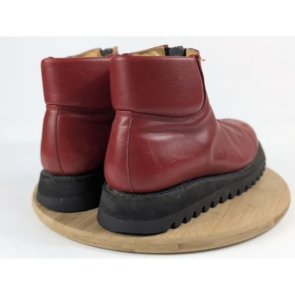 Jean Baptiste Rautureau Size 9.5 Combat Biker Boots Vintage Red Leather Zip Mens