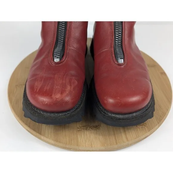 Jean Baptiste Rautureau Size 9.5 Combat Biker Boots Vintage Red Leather Zip Mens