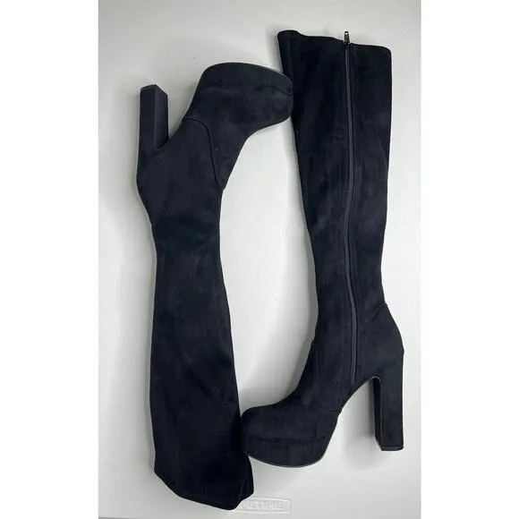 Jeffrey Campbell Black Fabric Knee/Over Knee High Platform Heels Boots Size 7.5
