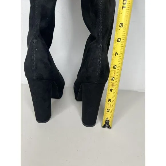Jeffrey Campbell Black Fabric Knee/Over Knee High Platform Heels Boots Size 7.5