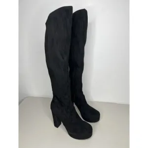 Jeffrey Campbell Black Fabric Knee/Over Knee High Platform Heels Boots Size 7.5