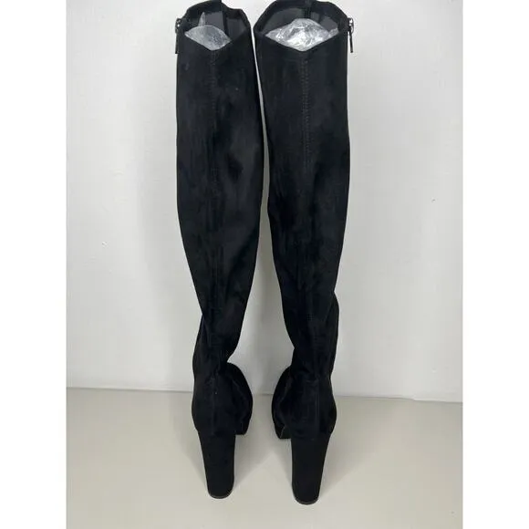Jeffrey Campbell Black Fabric Knee/Over Knee High Platform Heels Boots Size 7.5