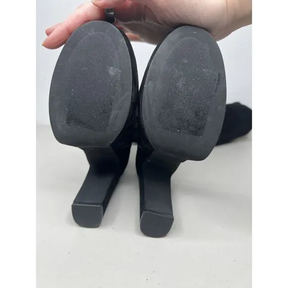 Jeffrey Campbell Black Fabric Knee/Over Knee High Platform Heels Boots Size 7.5