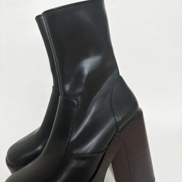 Jeffrey Campbell Mexique Boots Heels High Platform Ankle Booties Black Wood 8