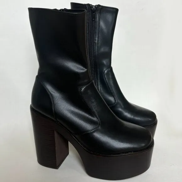 Jeffrey Campbell Mexique Boots Heels High Platform Ankle Booties Black Wood 8