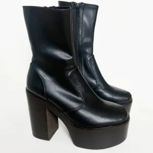 Jeffrey Campbell Mexique Boots Heels High Platform Ankle Booties Black Wood 8