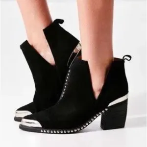 Jeffrey Campbell Optimum ST Black Oiled Silver Suede Studded Boots 9