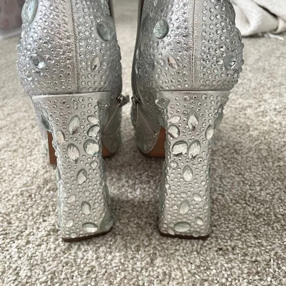 Jessica Simpson 10 silver embellished rhinestone platform ankle boot 2114
