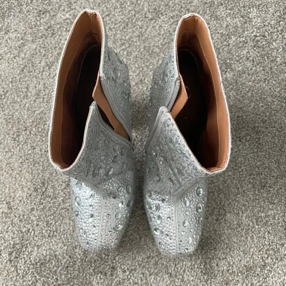 Jessica Simpson 10 silver embellished rhinestone platform ankle boot 2114