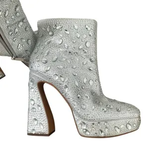 Jessica Simpson 10 silver embellished rhinestone platform ankle boot 2114