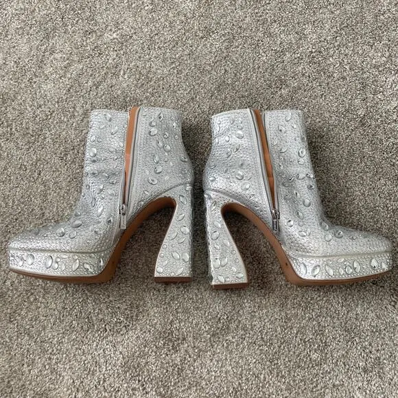 Jessica Simpson 10 silver embellished rhinestone platform ankle boot 2114