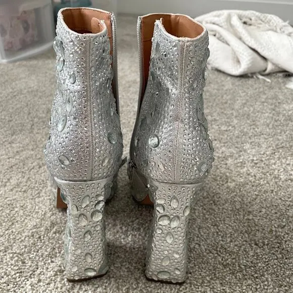 Jessica Simpson 10 silver embellished rhinestone platform ankle boot 2114