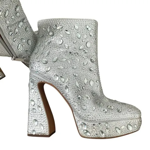 Jessica Simpson 10 silver embellished rhinestone platform ankle boot 2114